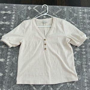 Loft beige short sleeve shirt with button detail size medium